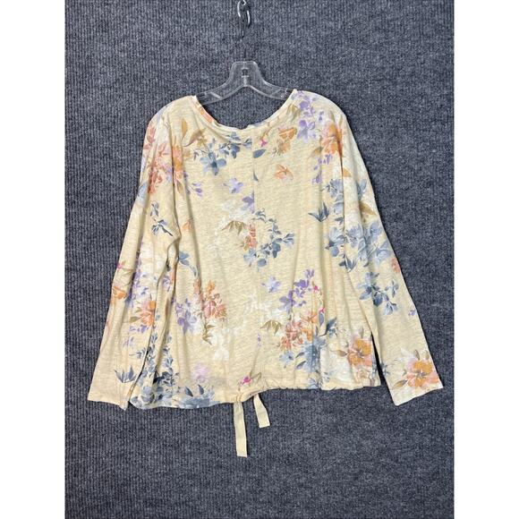 Sundance Womens Yellow Floral Blouse Size Large Linen Tie Waist Bohemian - Picture 5 of 8